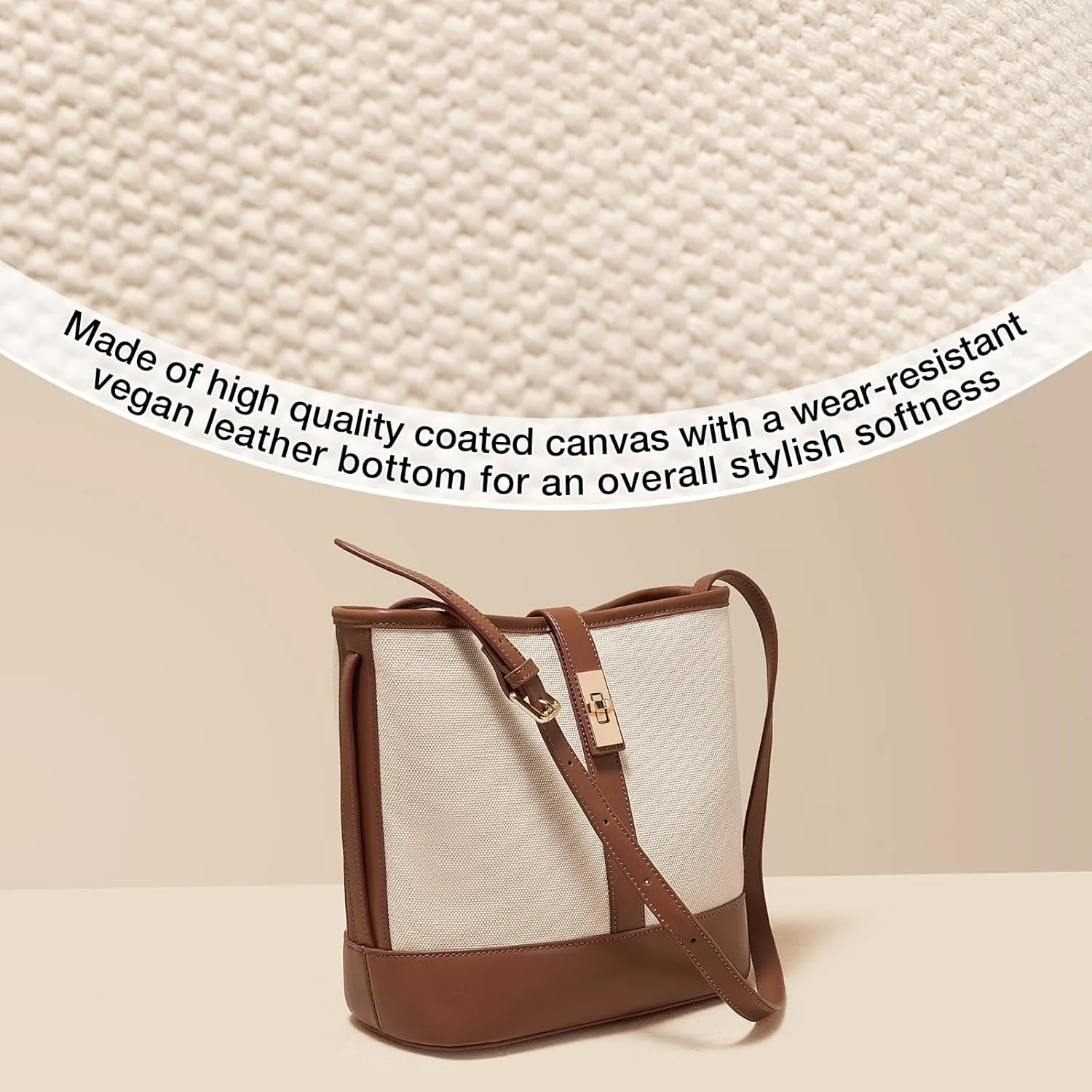 FOXLOVER Coated Canvas Bucket Crossbody Bags for Women Top-Handle Handbags Small Satchel Purse Trendy Twist Lock
