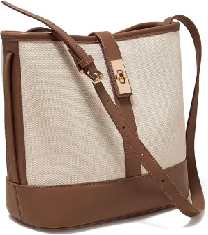 FOXLOVER Coated Canvas Bucket Crossbody Bags for Women Top-Handle Handbags Small Satchel Purse Trendy Twist Lock