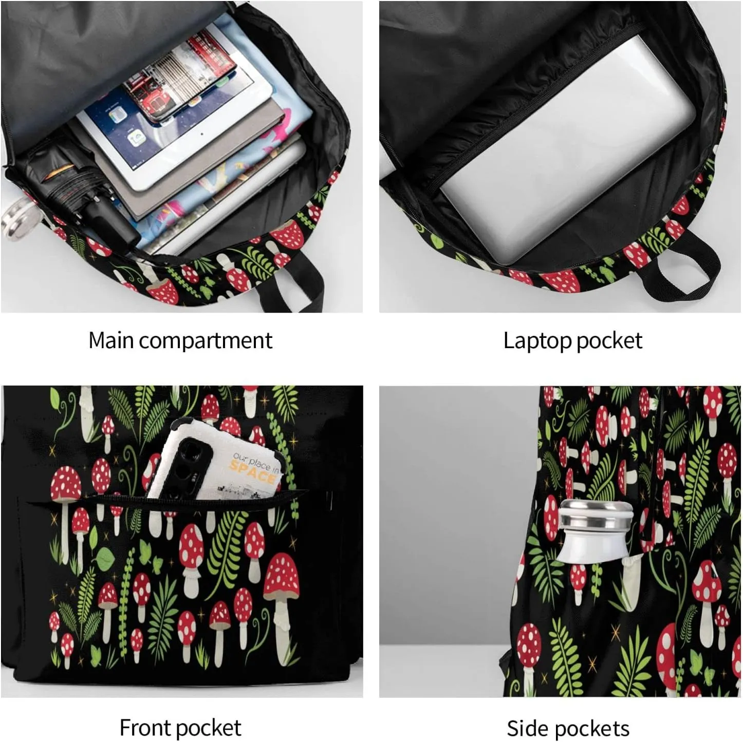 FREEHOTU Kawaii Mushroom Frog Backpack For Men Women With Adjustable Padded Shoulder Straps Daypack For College Travel