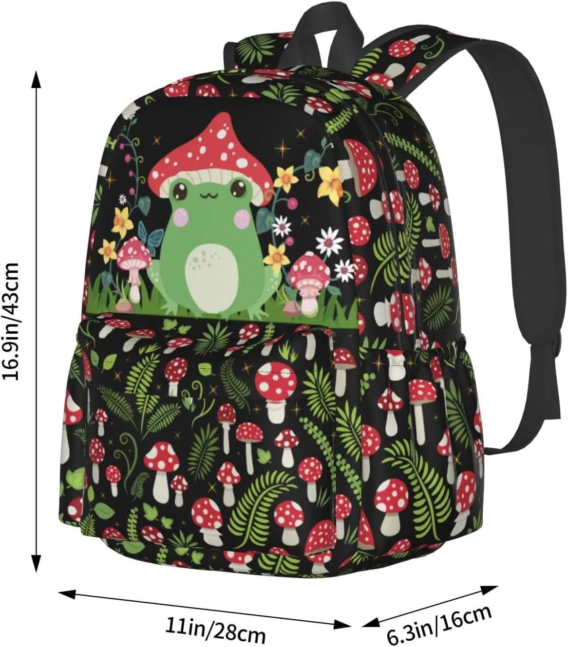 FREEHOTU Kawaii Mushroom Frog Backpack For Men Women With Adjustable Padded Shoulder Straps Daypack For College Travel
