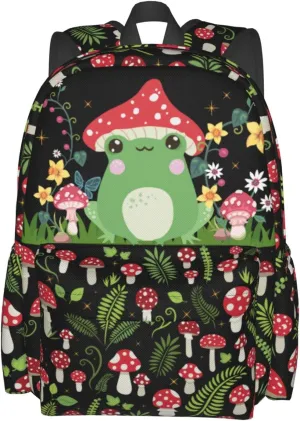 FREEHOTU Kawaii Mushroom Frog Backpack For Men Women With Adjustable Padded Shoulder Straps Daypack For College Travel