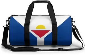 French Saint Martin Flag Gym Bag for Men Women Cylindrical Gym Duffle Bags Travel Sports Carryon Gymbag 17.7in/9in/9in