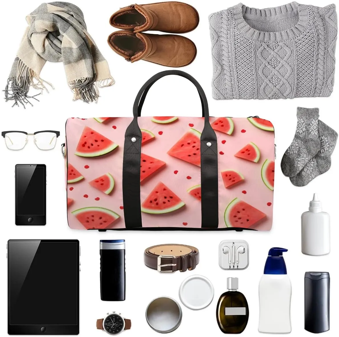Fresh Fruit Watermelon Foldable Lightweight Duffle Bag for Travel - Waterproof Carry On Bags for Airplanes, Travel Duffel Bags for Gym, Weekend