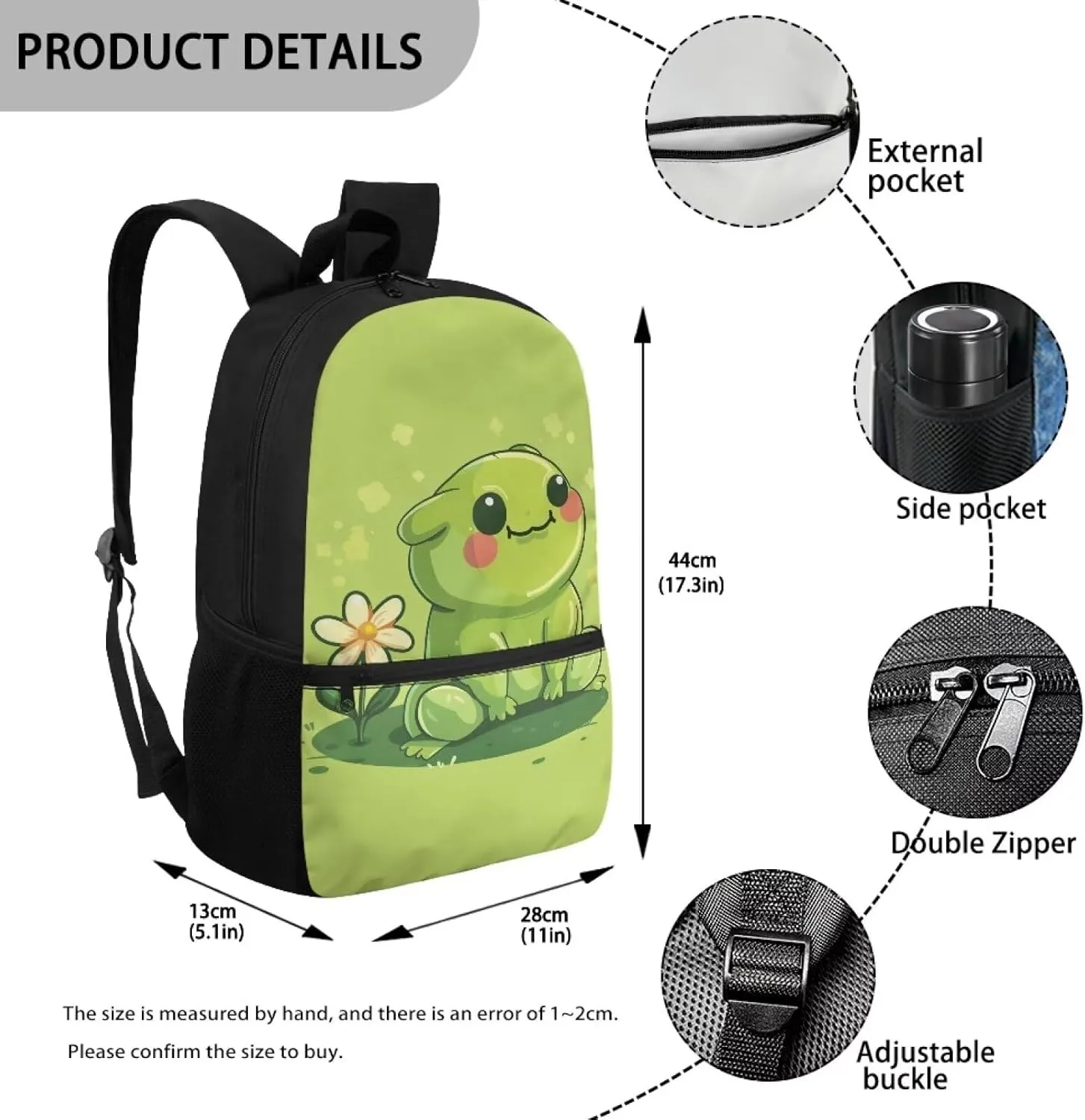 Frog Cute Backpacks for Girls 7-8 for School Kids Big School Bag Elementary 1 Grade School Bookbag Kawaii Schoolbags 17 Inch Green Travel Backpacks School Daypack for Kindergarten Preschool