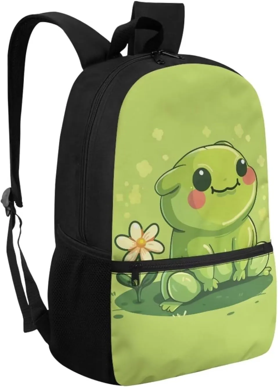 Frog Cute Backpacks for Girls 7-8 for School Kids Big School Bag Elementary 1 Grade School Bookbag Kawaii Schoolbags 17 Inch Green Travel Backpacks School Daypack for Kindergarten Preschool