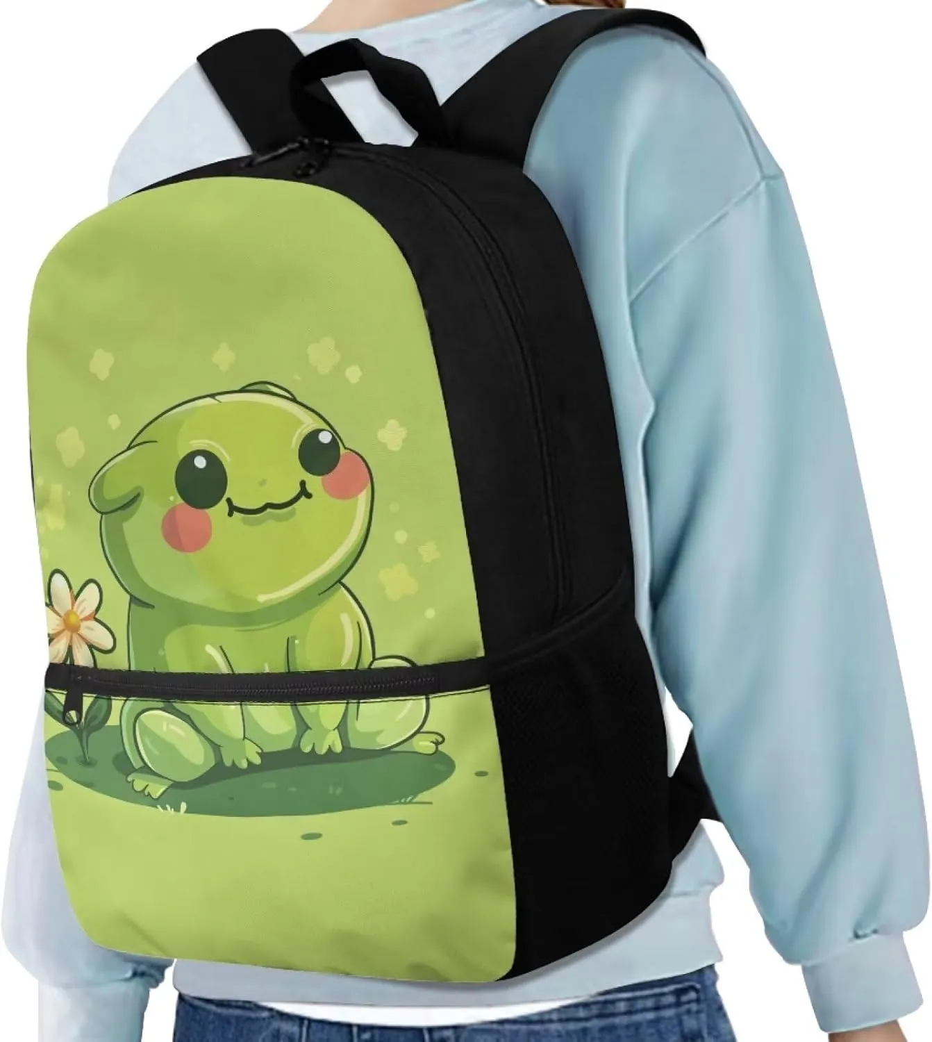 Frog Cute Backpacks for Girls 7-8 for School Kids Big School Bag Elementary 1 Grade School Bookbag Kawaii Schoolbags 17 Inch Green Travel Backpacks School Daypack for Kindergarten Preschool
