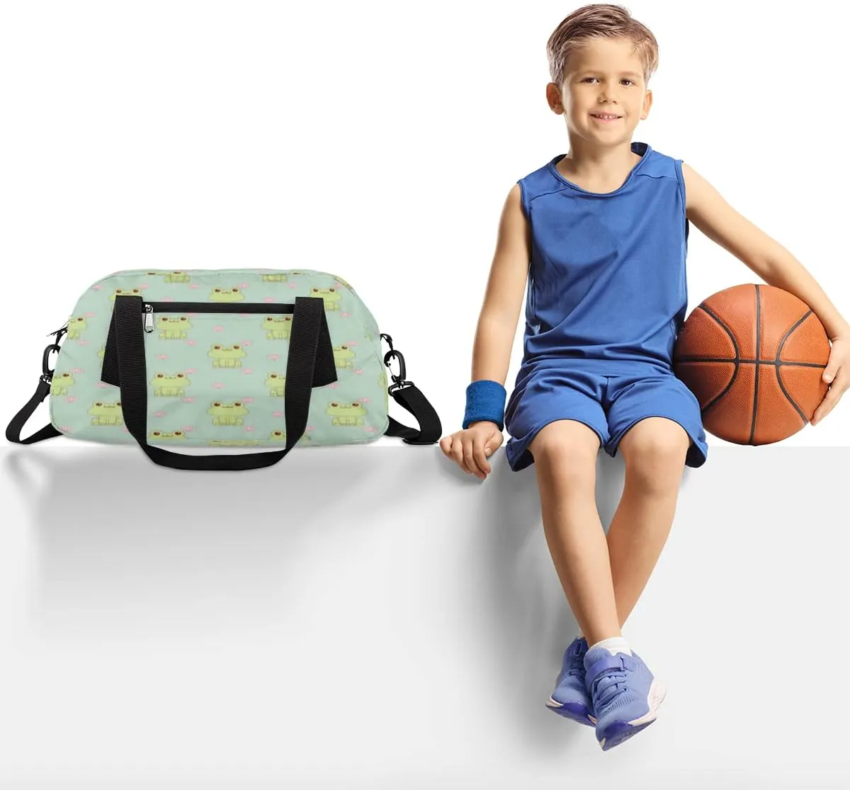 Frog Lotus Theme Kids Duffel Overnight Bag for Kids, Sports Gym Bag Cute Animal Frog Weekender Carry On Travel Tote Bag for Teen Boys Girls