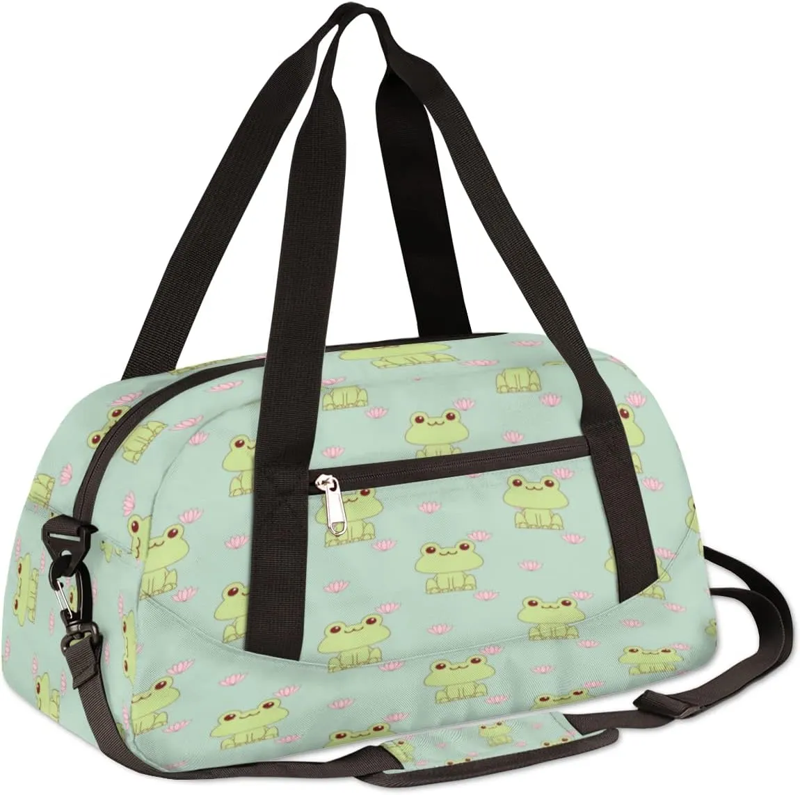 Frog Lotus Theme Kids Duffel Overnight Bag for Kids, Sports Gym Bag Cute Animal Frog Weekender Carry On Travel Tote Bag for Teen Boys Girls