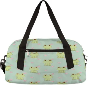 Frog Lotus Theme Kids Duffel Overnight Bag for Kids, Sports Gym Bag Cute Animal Frog Weekender Carry On Travel Tote Bag for Teen Boys Girls