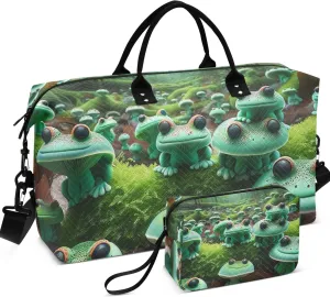Frog Mushrooms Forest Travel Duffel Bag Toiletry Bags Set of 2, Flower Garment Duffel Bag Traveling Bag