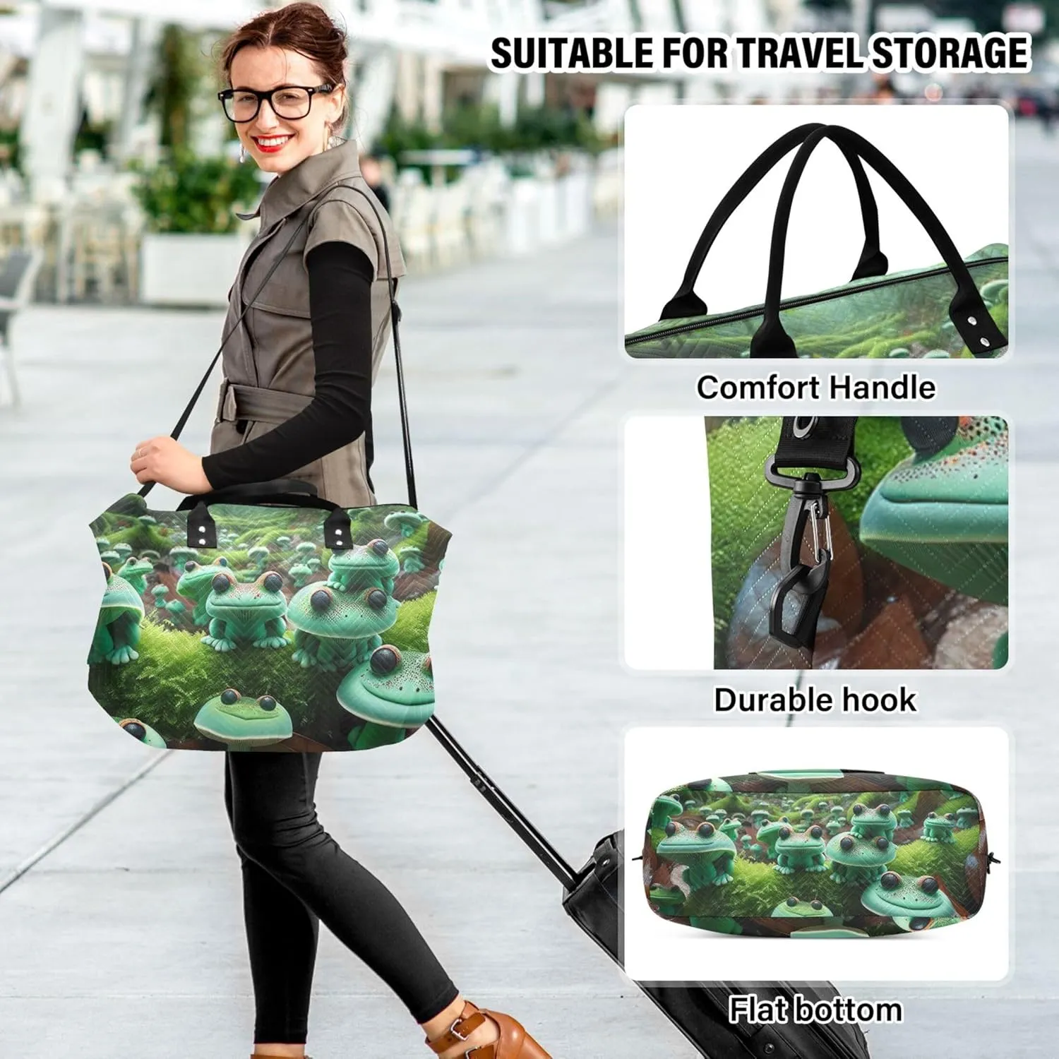 Frog Mushrooms Forest Travel Duffel Bag Toiletry Bags Set of 2, Flower Garment Duffel Bag Traveling Bag