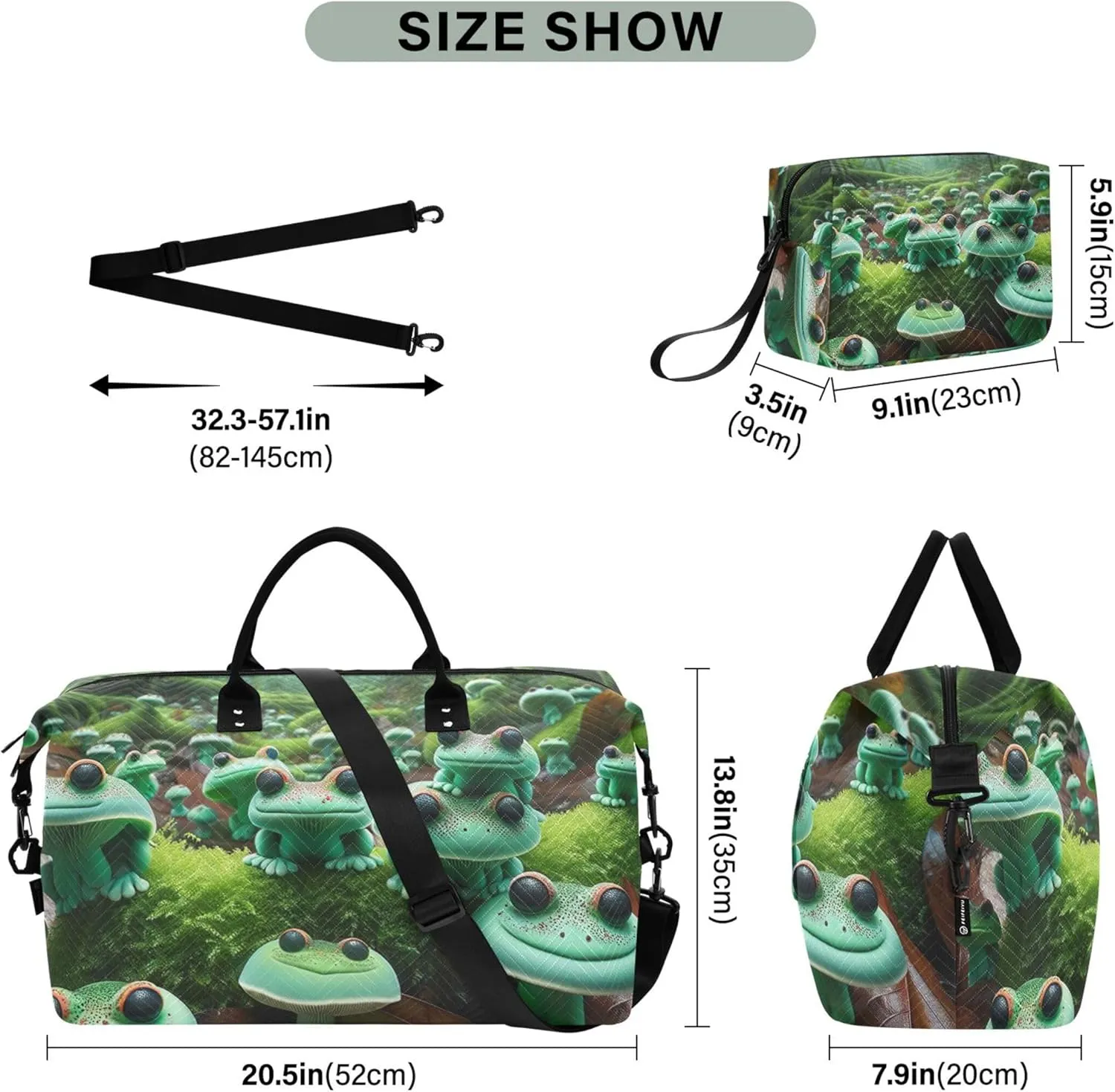 Frog Mushrooms Forest Travel Duffel Bag Toiletry Bags Set of 2, Flower Garment Duffel Bag Traveling Bag