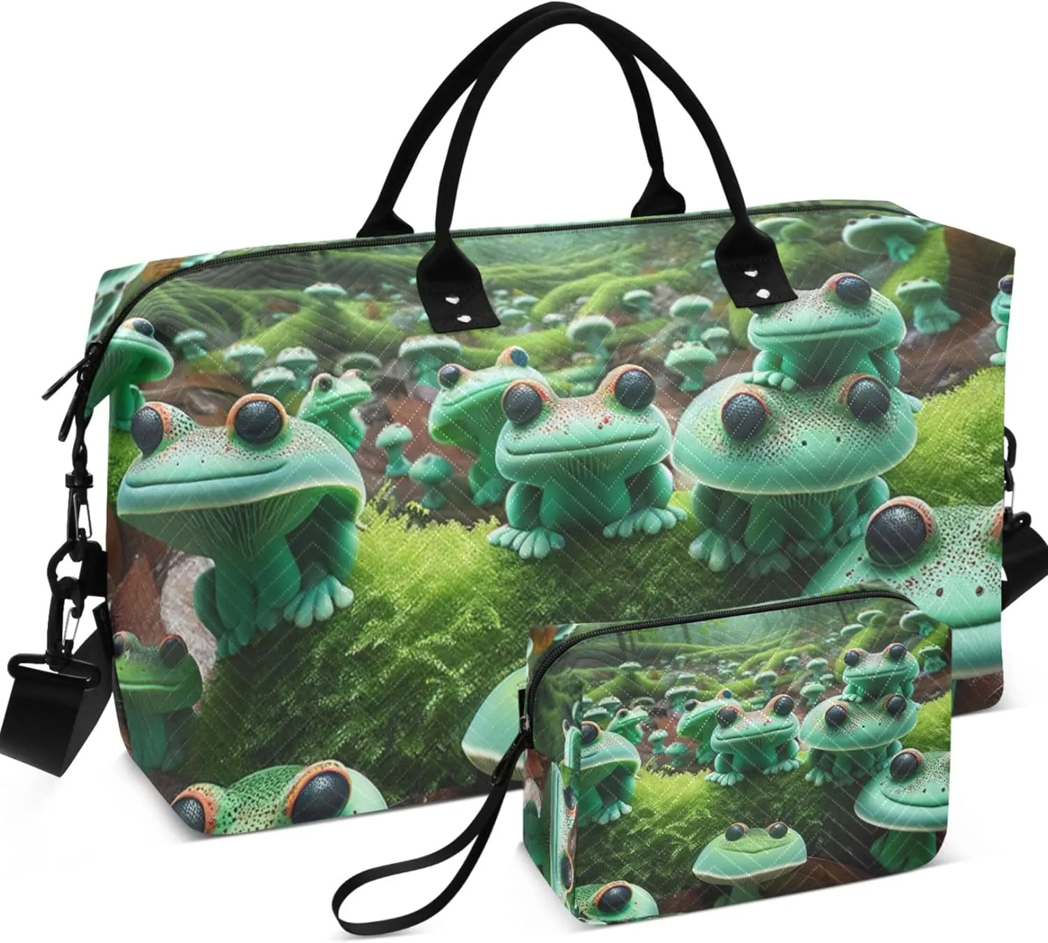 Frog Mushrooms Forest Travel Duffel Bag Toiletry Bags Set of 2, Flower Garment Duffel Bag Traveling Bag