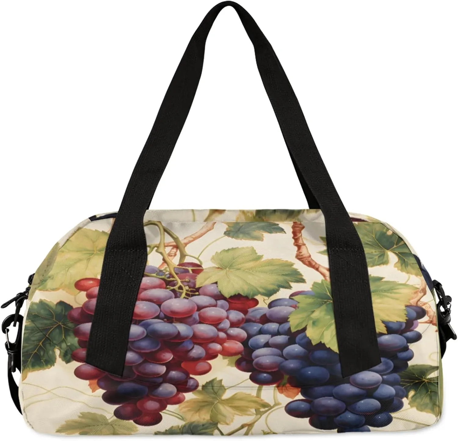 Fruitful Purple Grapes Kids Duffel Bag Lightweight Waterproof Sports Gym Bag with Front Zipper Pocket Foldable Weekender Overnight Bag for School Practice Gymnastic Ballet