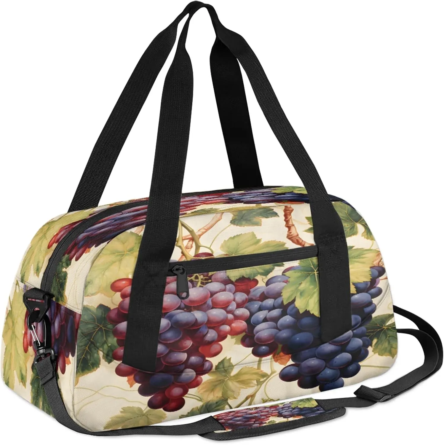 Fruitful Purple Grapes Kids Duffel Bag Lightweight Waterproof Sports Gym Bag with Front Zipper Pocket Foldable Weekender Overnight Bag for School Practice Gymnastic Ballet