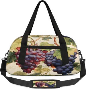 Fruitful Purple Grapes Kids Duffel Bag Lightweight Waterproof Sports Gym Bag with Front Zipper Pocket Foldable Weekender Overnight Bag for School Practice Gymnastic Ballet