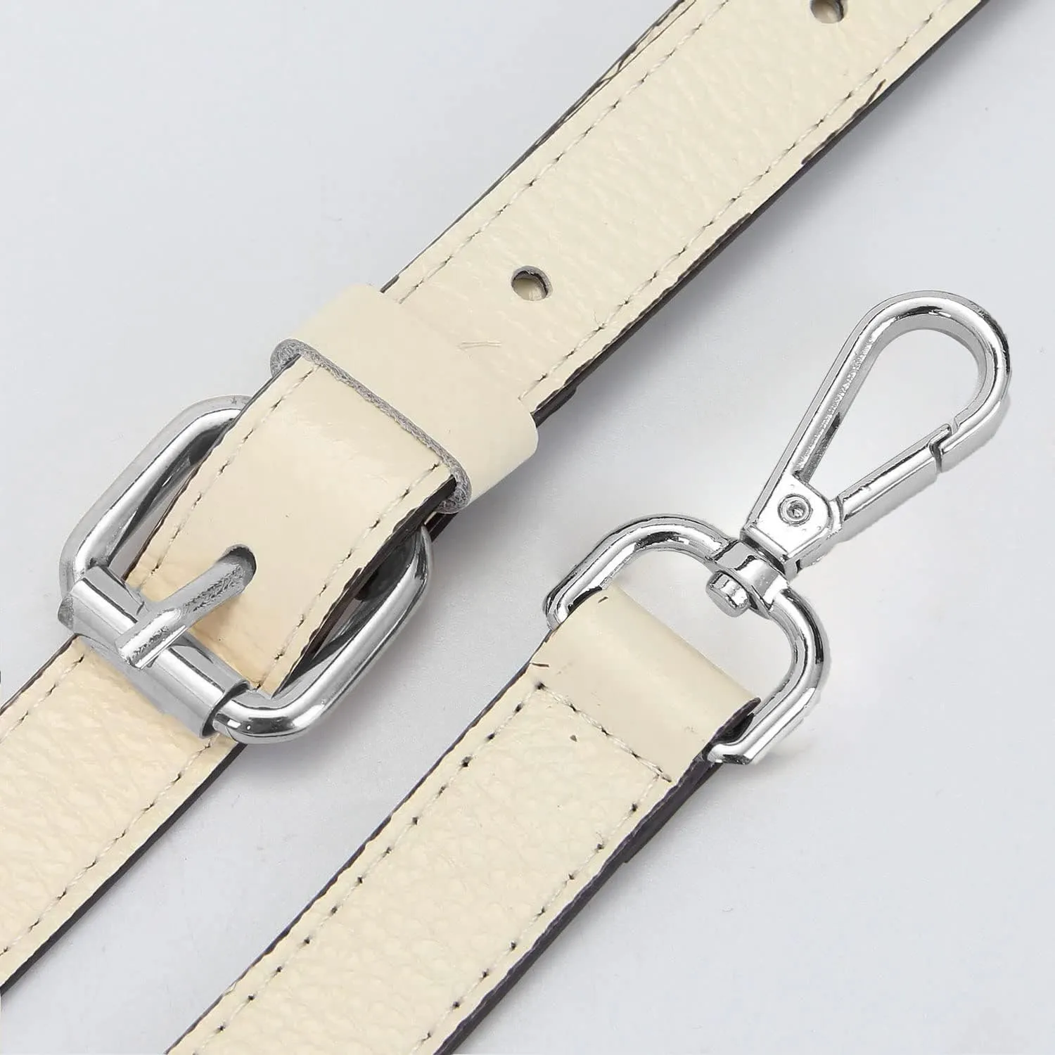 Full Grain Leather Adjustable Replacement Cross Body Purse Shoulder Strap Handbag Bag Wallet, 2/3” Wide(Beige-Silver Lock)