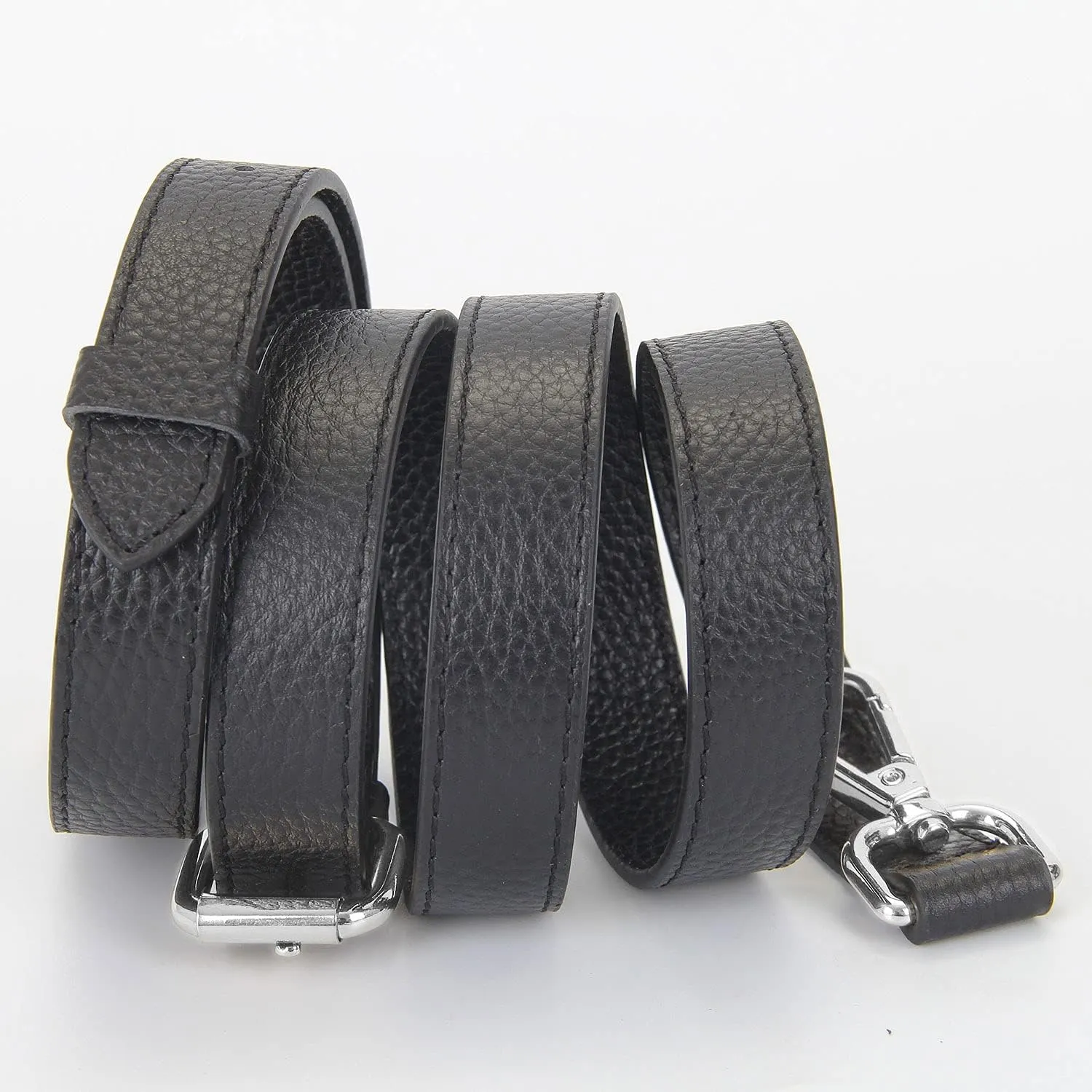 Full Grain Leather Adjustable Replacement Cross Body Purse Shoulder Strap Handbag Bag Wallet, 2/3” Wide(Black-Silver Lock)