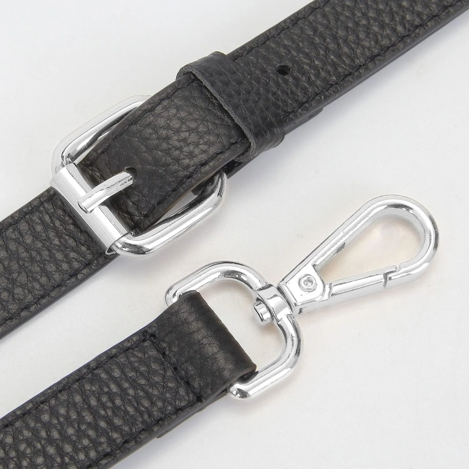 Full Grain Leather Adjustable Replacement Cross Body Purse Shoulder Strap Handbag Bag Wallet, 2/3” Wide(Black-Silver Lock)