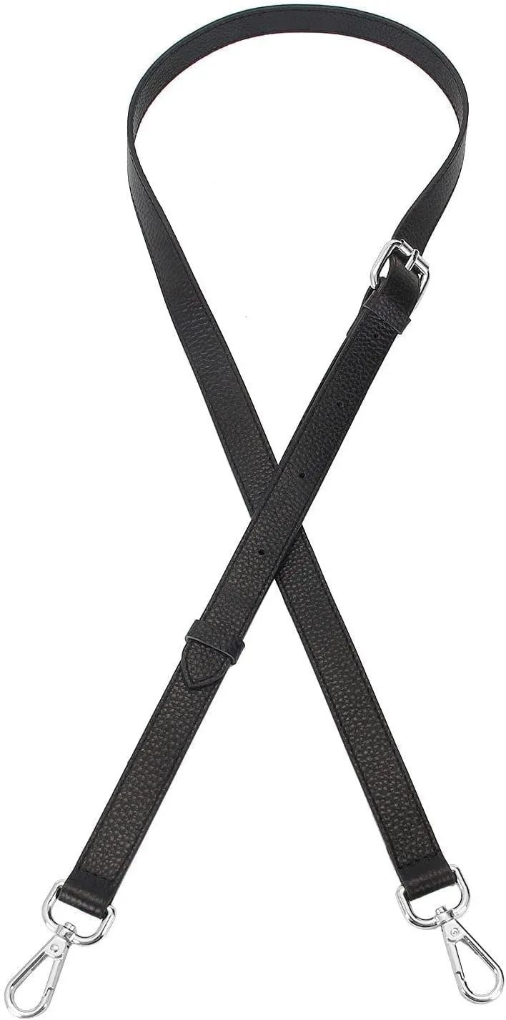 Full Grain Leather Adjustable Replacement Cross Body Purse Shoulder Strap Handbag Bag Wallet, 2/3” Wide(Black-Silver Lock)
