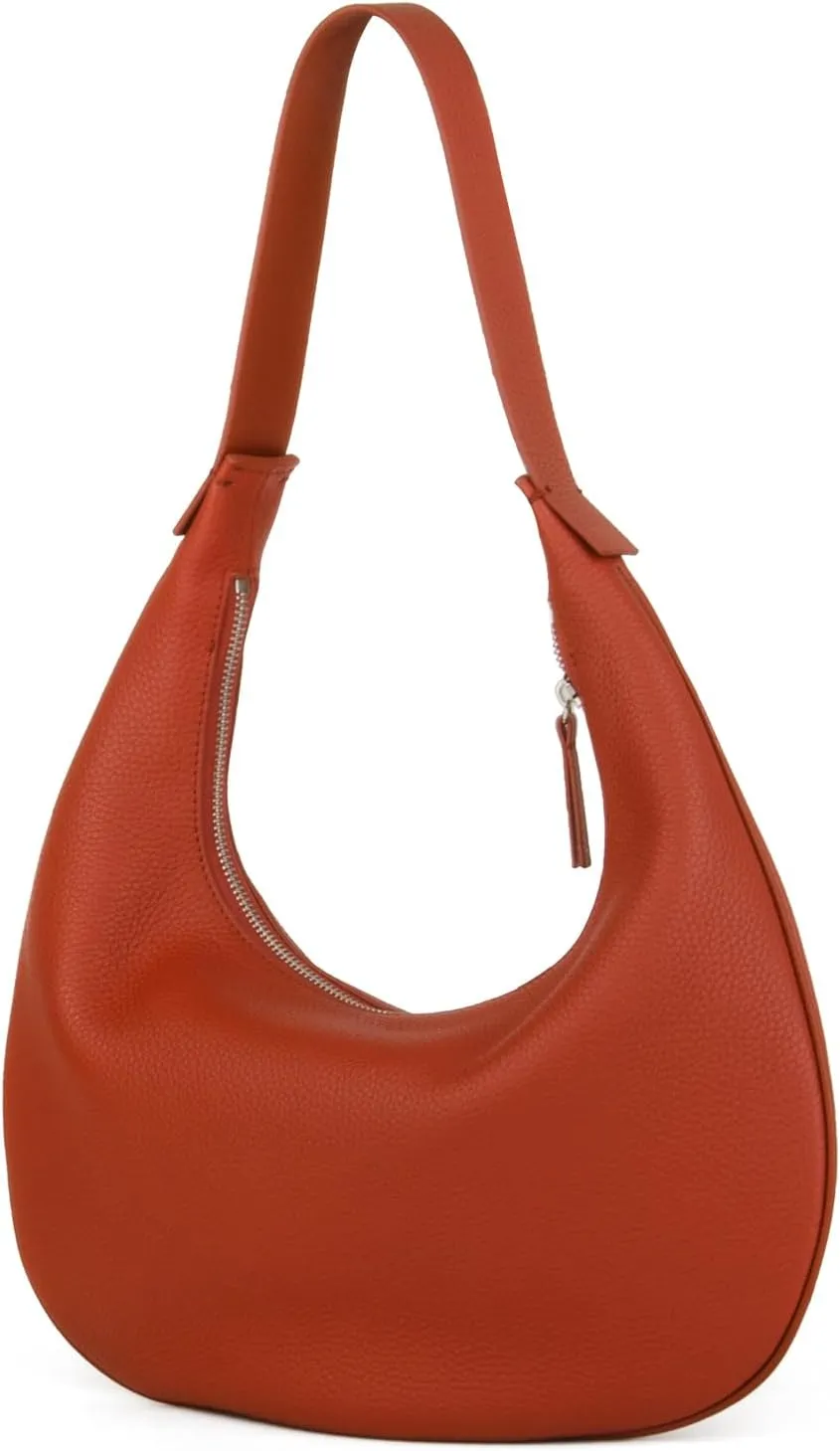 Full Grained Real Leather Hobo Bags for Women，Women's Crescent Handbag with Wide Shoulder Strap