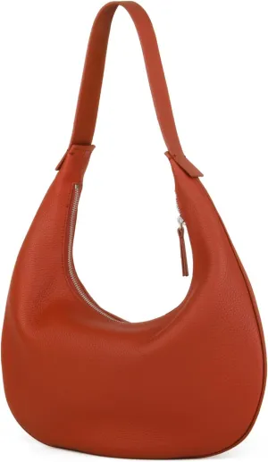 Full Grained Real Leather Hobo Bags for Women，Women's Crescent Handbag with Wide Shoulder Strap