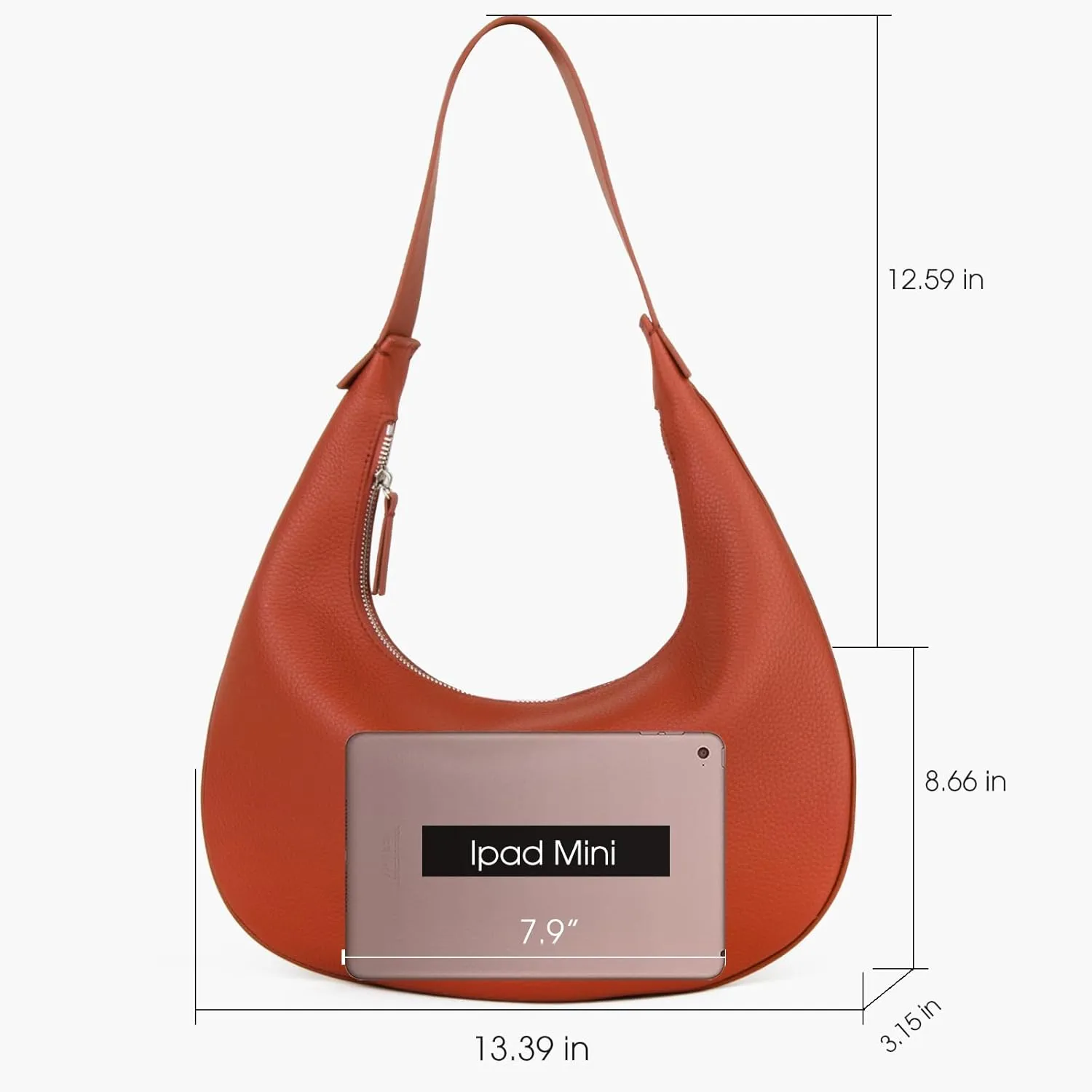 Full Grained Real Leather Hobo Bags for Women，Women's Crescent Handbag with Wide Shoulder Strap