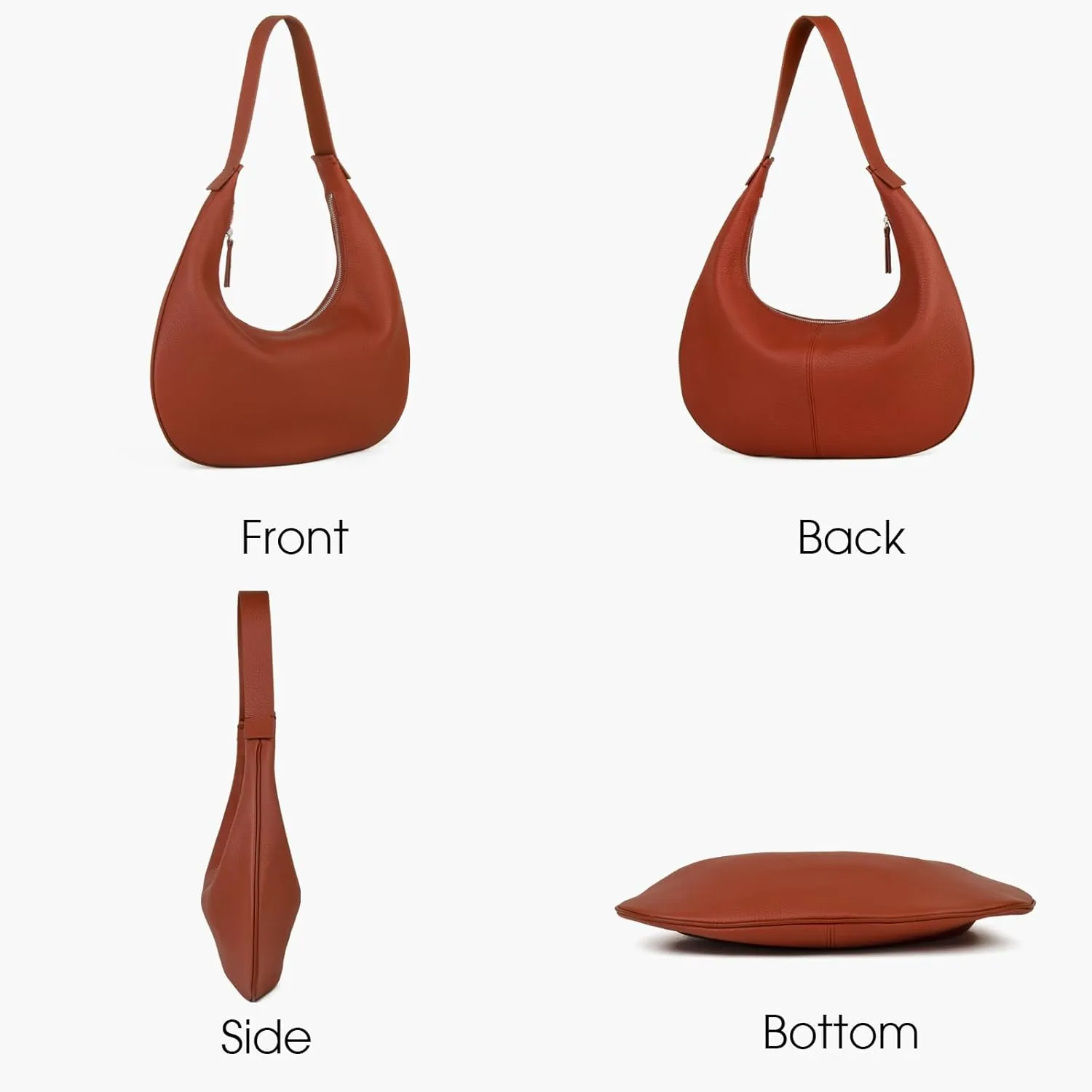 Full Grained Real Leather Hobo Bags for Women，Women's Crescent Handbag with Wide Shoulder Strap