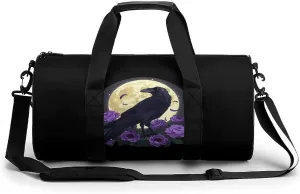Full Moon Gothic Witchy Crow Roses Mystical Gym Bag Workout Sports Bag Lightweight Tote Duffel Bag Travel Weekender Bag for Women Men