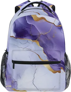 Fun Backpack for Men and Women Fashion Personal Backpack with Chest Strap Gift Men & Women Marble White Purple