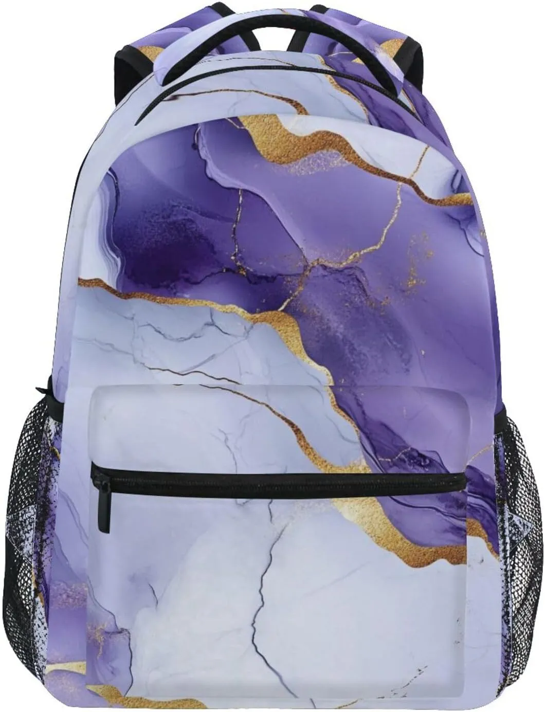 Fun Backpack for Men and Women Fashion Personal Backpack with Chest Strap Gift Men & Women Marble White Purple