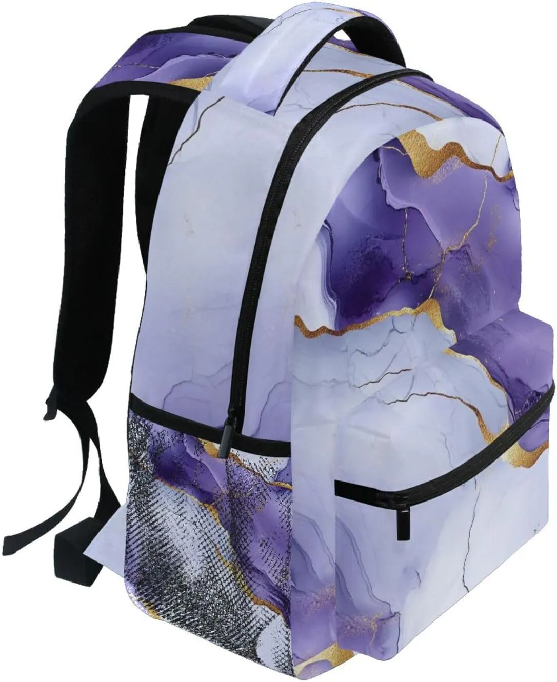 Fun Backpack for Men and Women Fashion Personal Backpack with Chest Strap Gift Men & Women Marble White Purple