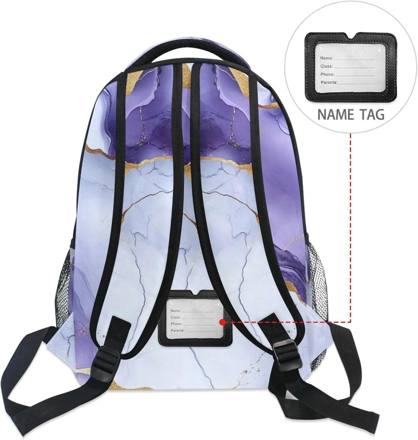 Fun Backpack for Men and Women Fashion Personal Backpack with Chest Strap Gift Men & Women Marble White Purple