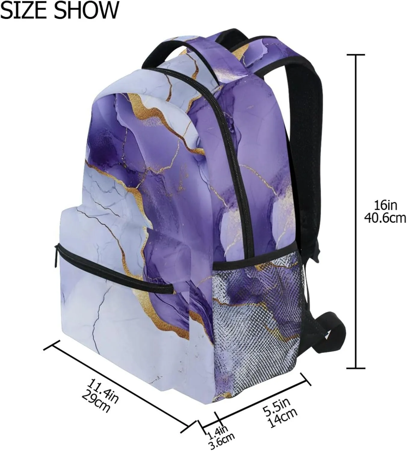 Fun Backpack for Men and Women Fashion Personal Backpack with Chest Strap Gift Men & Women Marble White Purple