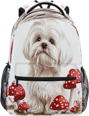 Fun Backpack for Women Men Fashion Business Work Bag with Chest Strap Gift Men & Women Beauty Maltese Dogs White