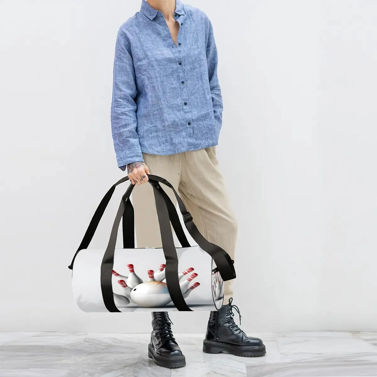 Fun Sport Bowling Travel Duffle Bag Gym Bag for Women Men Lightweight Carry on Duffel Bag for Sports Gyms Weekend Getaway