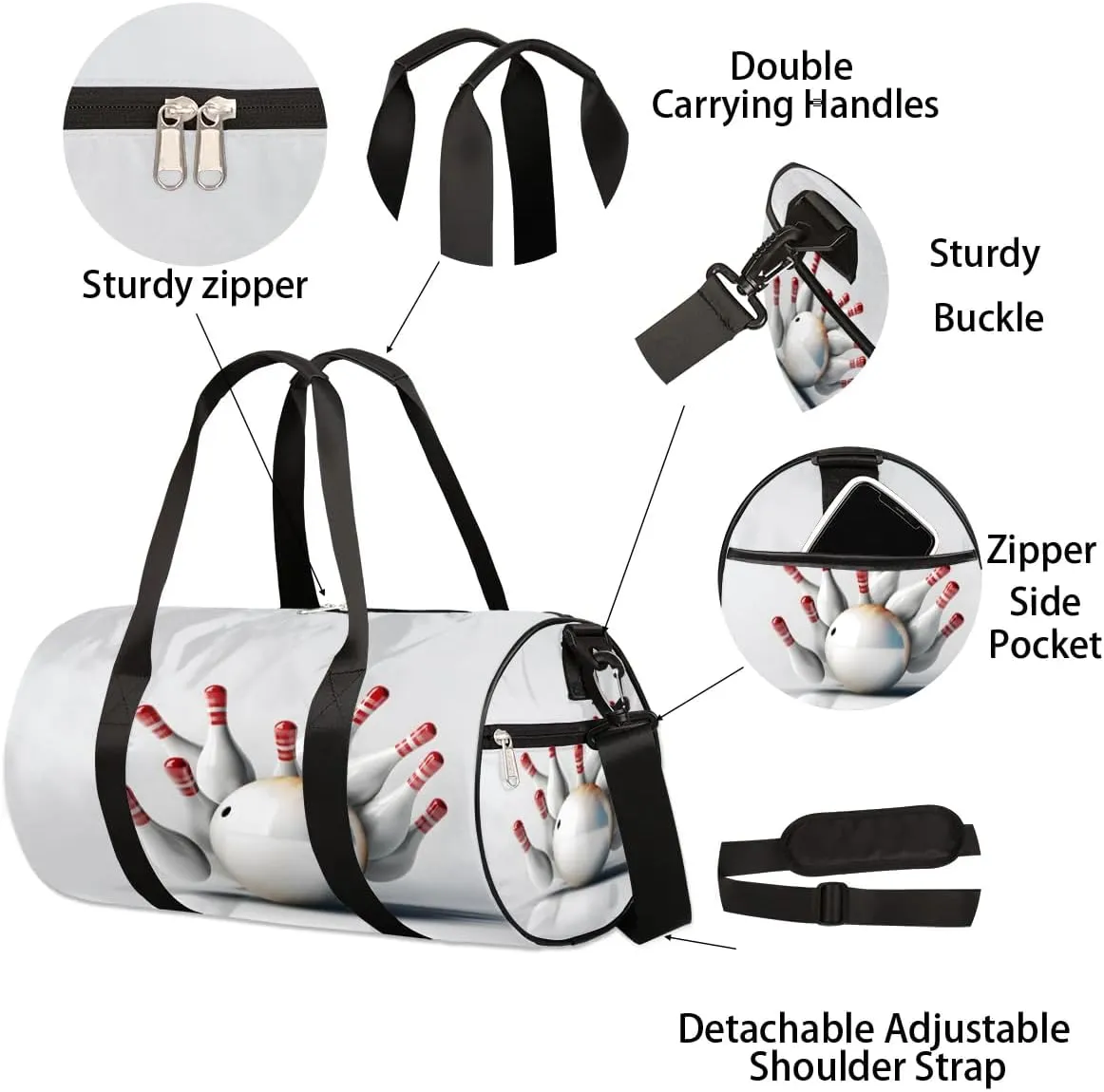 Fun Sport Bowling Travel Duffle Bag Gym Bag for Women Men Lightweight Carry on Duffel Bag for Sports Gyms Weekend Getaway
