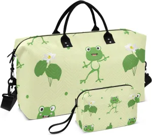 Funny Cartoon Frogs Duffel Bag for Gym Yoga Weekender Overnight Quilting Travel Bag Set