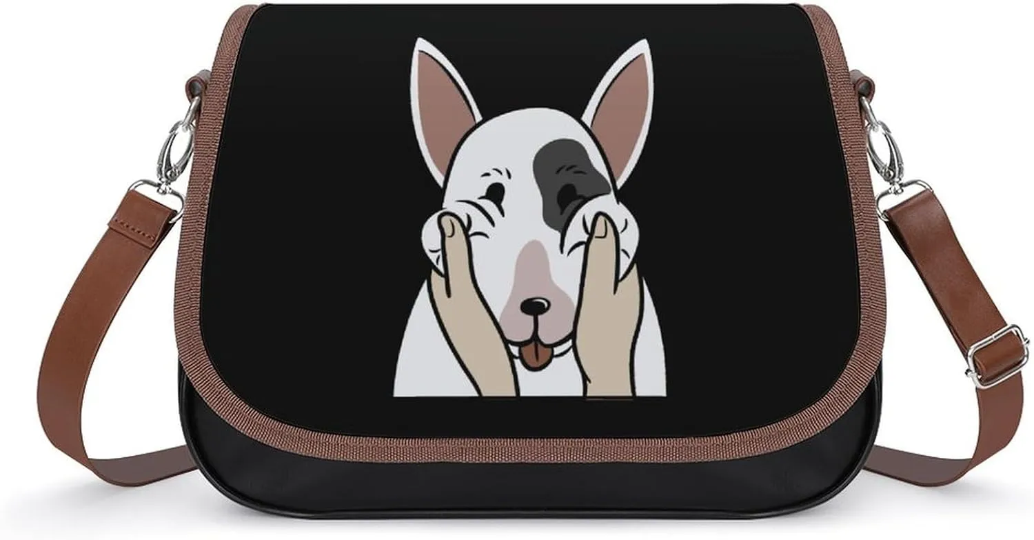 Funny English Bull Terrier Crossbody Bag Anti-Theft Side Shoulder Bags Adjustable Leather Messenger Bag Unisex