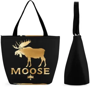Funny Hunting Graphic Moose Tote Bag for Women Reusable Beach Shoulder Bag Lightweight Grocery Bags Travel Handbag