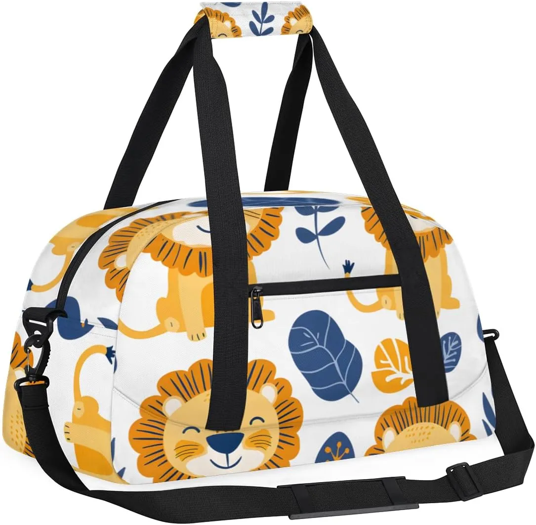 Funny Lion Boys Girls Gym Bag Dance Perform Training Duffel Bags Weekender Carry-On Tote Luggage Bag Ideal for School Practice or Overnight Trips Lion