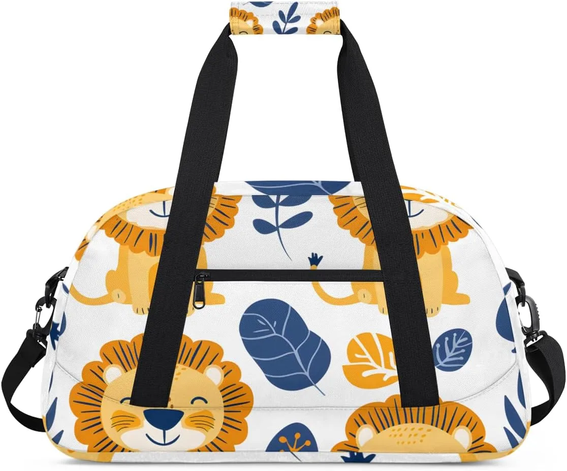Funny Lion Boys Girls Gym Bag Dance Perform Training Duffel Bags Weekender Carry-On Tote Luggage Bag Ideal for School Practice or Overnight Trips Lion
