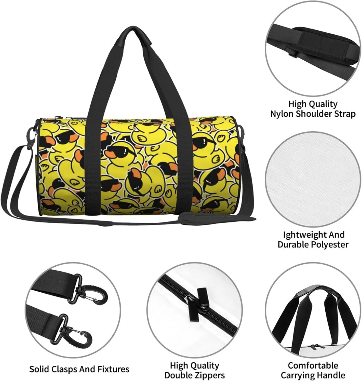 Funny Rubber Ducks With Sunglasses Sports Gym Bag Travel Duffel Bag Shoes Compartment For Men Women Foldable Lightweight Yoga Gym Sports Bag