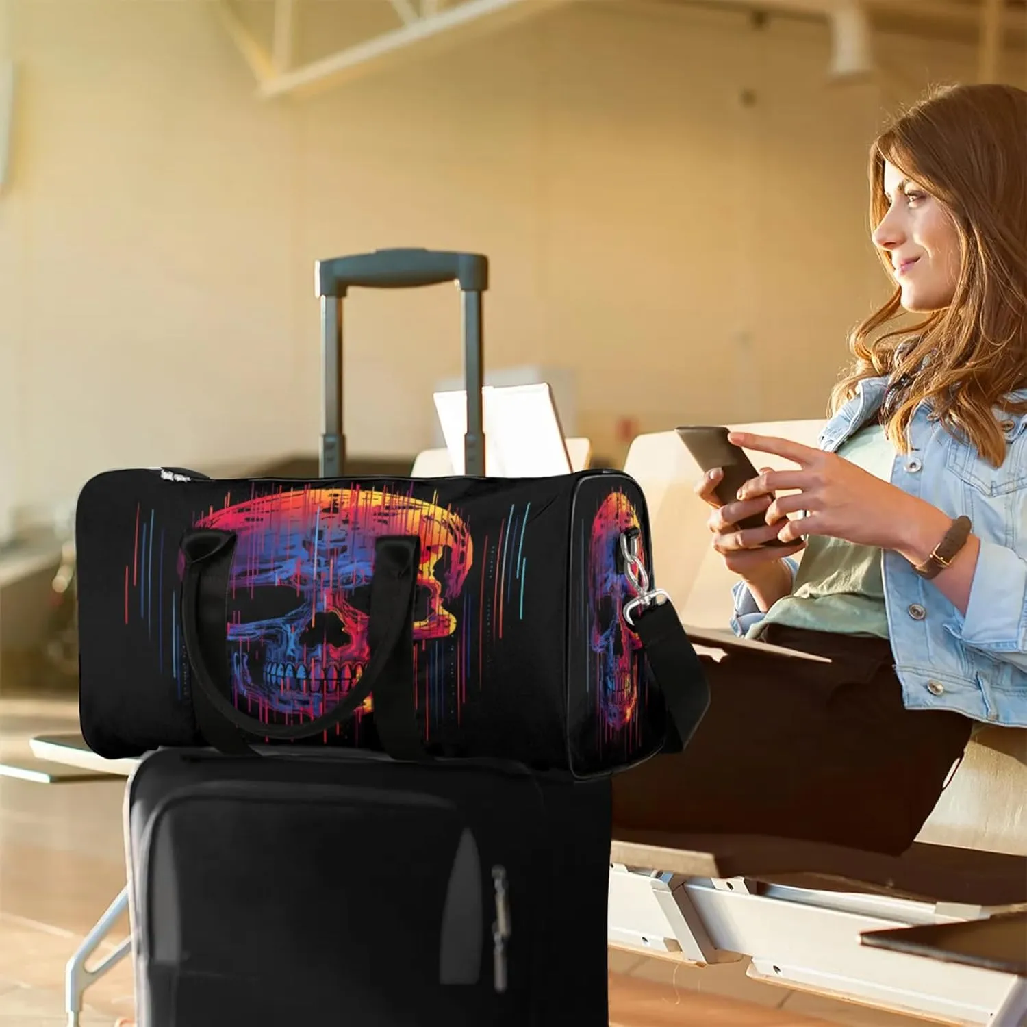 Funny Skull Skeleton Travel Bag for Men Women, Gym Duffle Bags for Travel, Carry On Luggage Bag, Weekender Overnight Workout Bags