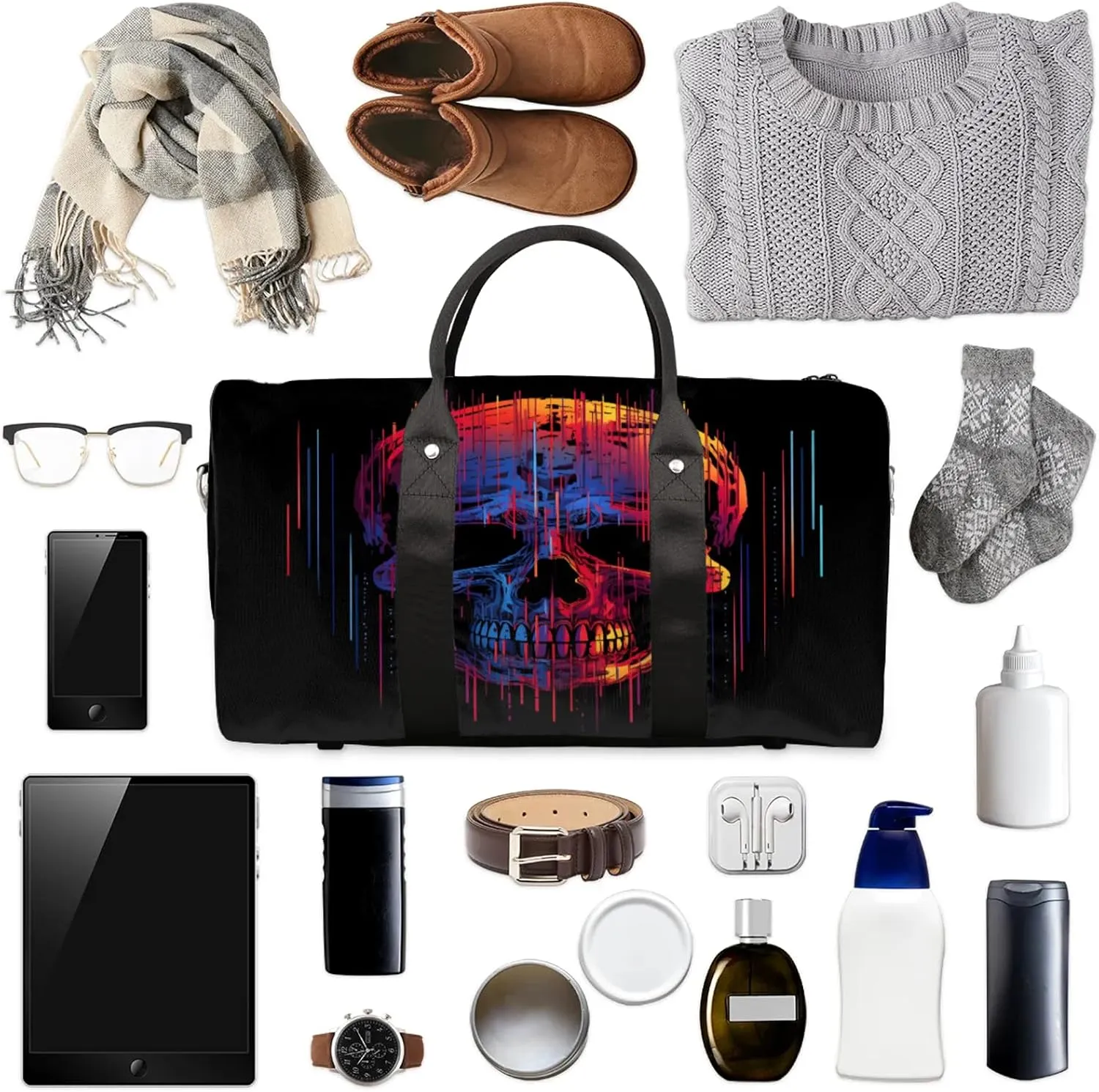 Funny Skull Skeleton Travel Bag for Men Women, Gym Duffle Bags for Travel, Carry On Luggage Bag, Weekender Overnight Workout Bags