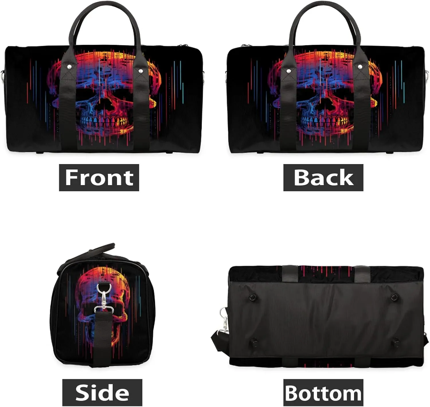 Funny Skull Skeleton Travel Bag for Men Women, Gym Duffle Bags for Travel, Carry On Luggage Bag, Weekender Overnight Workout Bags