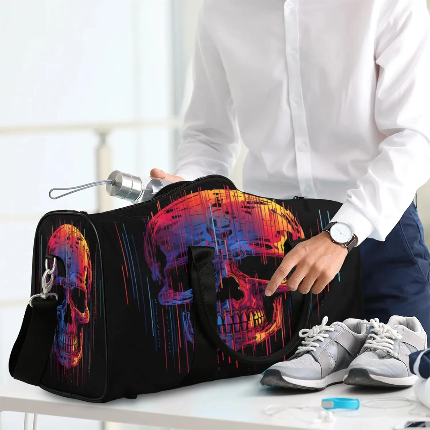 Funny Skull Skeleton Travel Bag for Men Women, Gym Duffle Bags for Travel, Carry On Luggage Bag, Weekender Overnight Workout Bags