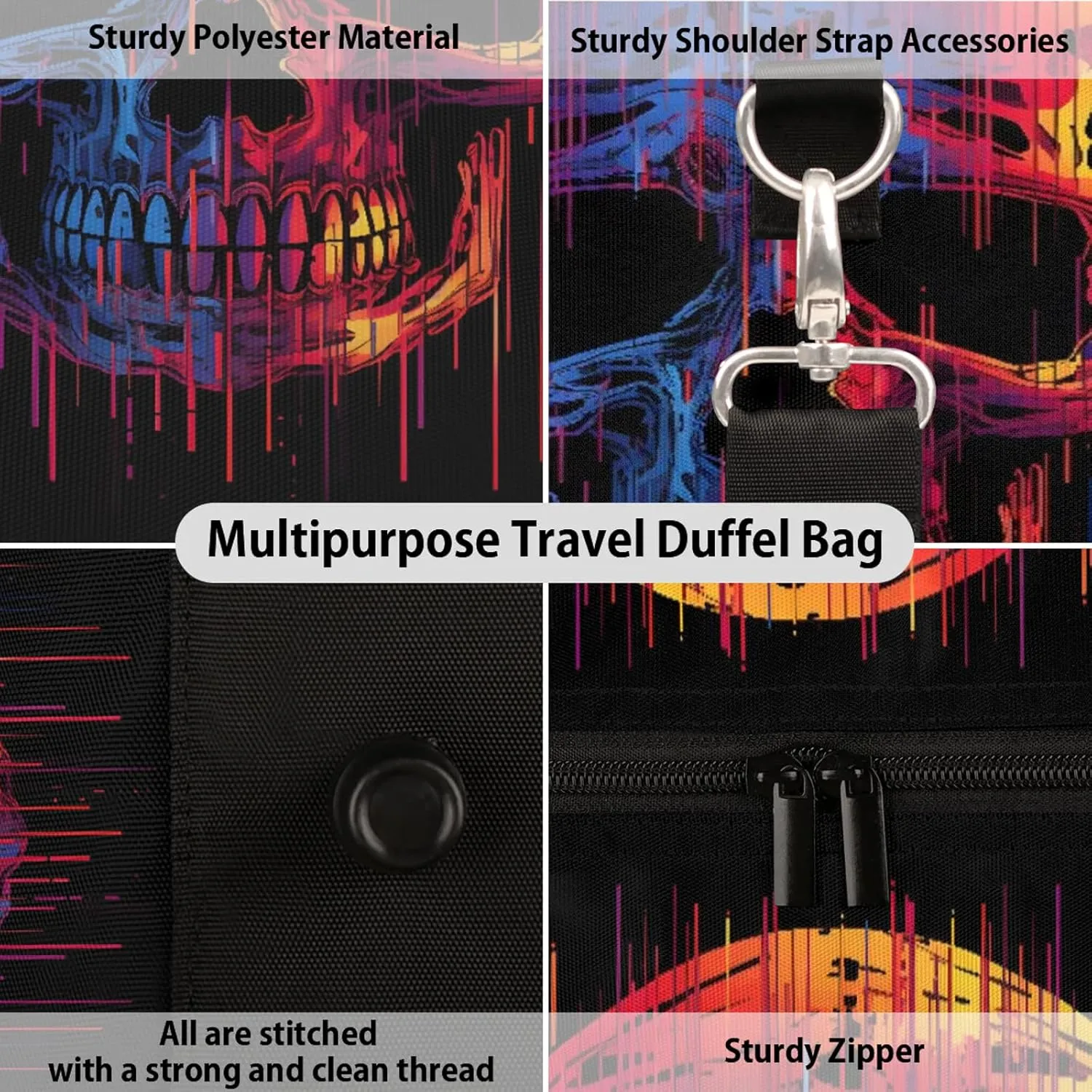 Funny Skull Skeleton Travel Bag for Men Women, Gym Duffle Bags for Travel, Carry On Luggage Bag, Weekender Overnight Workout Bags