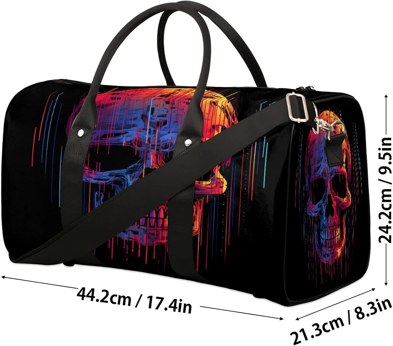Funny Skull Skeleton Travel Bag for Men Women, Gym Duffle Bags for Travel, Carry On Luggage Bag, Weekender Overnight Workout Bags