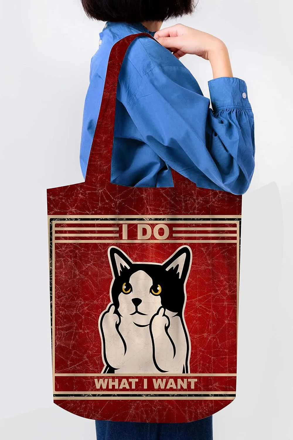 Funny Tote Bag - Cat Gifts for Women - Black Cat Gifts for Cat Lovers - Cat Mom Gifts - Cute Canvas Tote Bag - Birthday Bags for Cat Lover Gifts - Reusable Cat Tote Bag - Book Tote Bag (Red Black Cat)